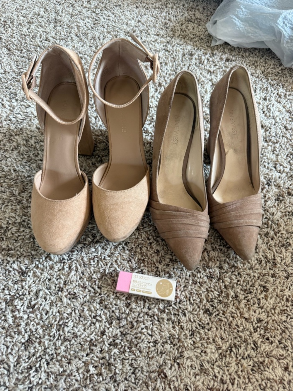 Women’s Ankle-Strap and Pointed-Toe Heels in Taupe two pair w eraser